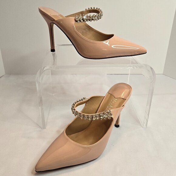 MiraAzzurra Shoes - MIRAAZZURRA Women Rhinestone Strappy Pointed Toe Stiletto Sz 7.5 Nude